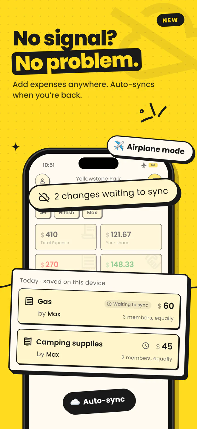 Adding an expense in airplane mode, queued to sync