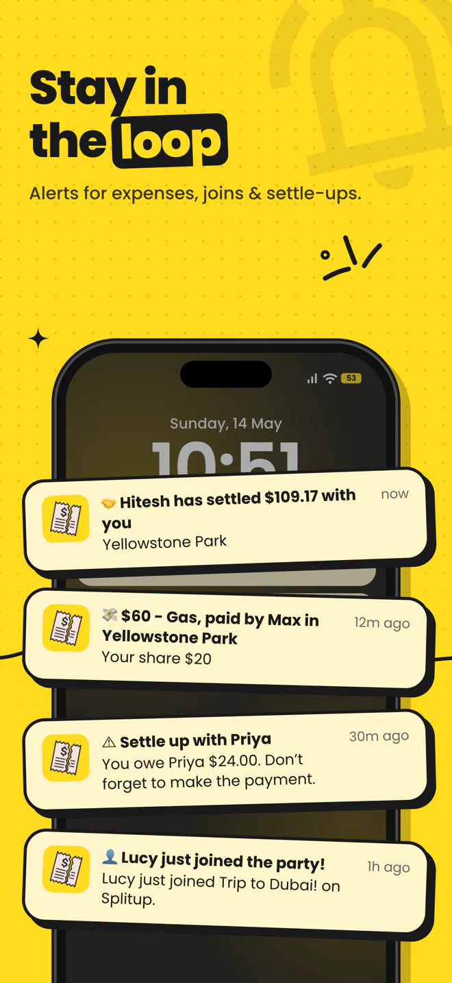 Push notifications for new expenses, joins and settle-ups