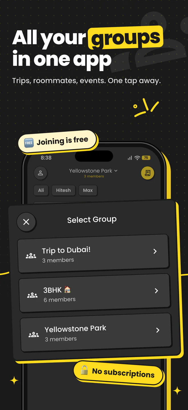 All your groups: trips, roommates and events in one list